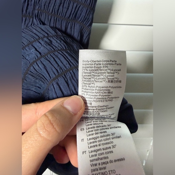 NWT Scotch & Soda Navy Mock Neck Smocked Puff Sleeve Mini Dress XS - Picture 6 of 8